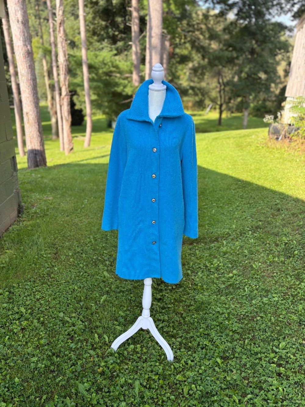 Talbots Vibrant Cyan Blue Button-Up Long Sweater Coat Jacket, Medium - Picture 2 of 11